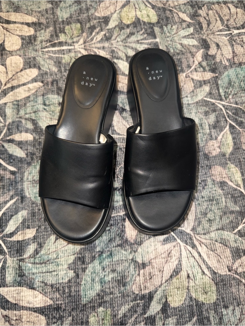 a new day Black Wide Strap Slide Sandals